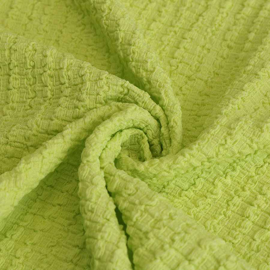 Wrinkle Warp Knitting Polyester Grass Green Bubble Stretch Fabric